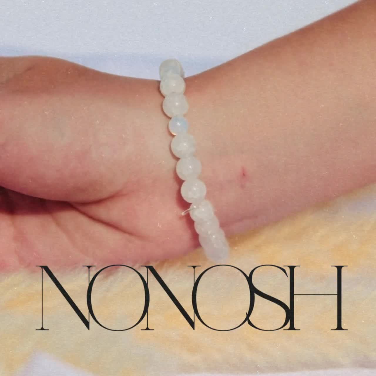 Pearl Bracelet with Opalite Gemstone Bracelet Ø6 mm- White Pearls Ø8 mm-  Elastic Band -Gift Idea - NONOSH