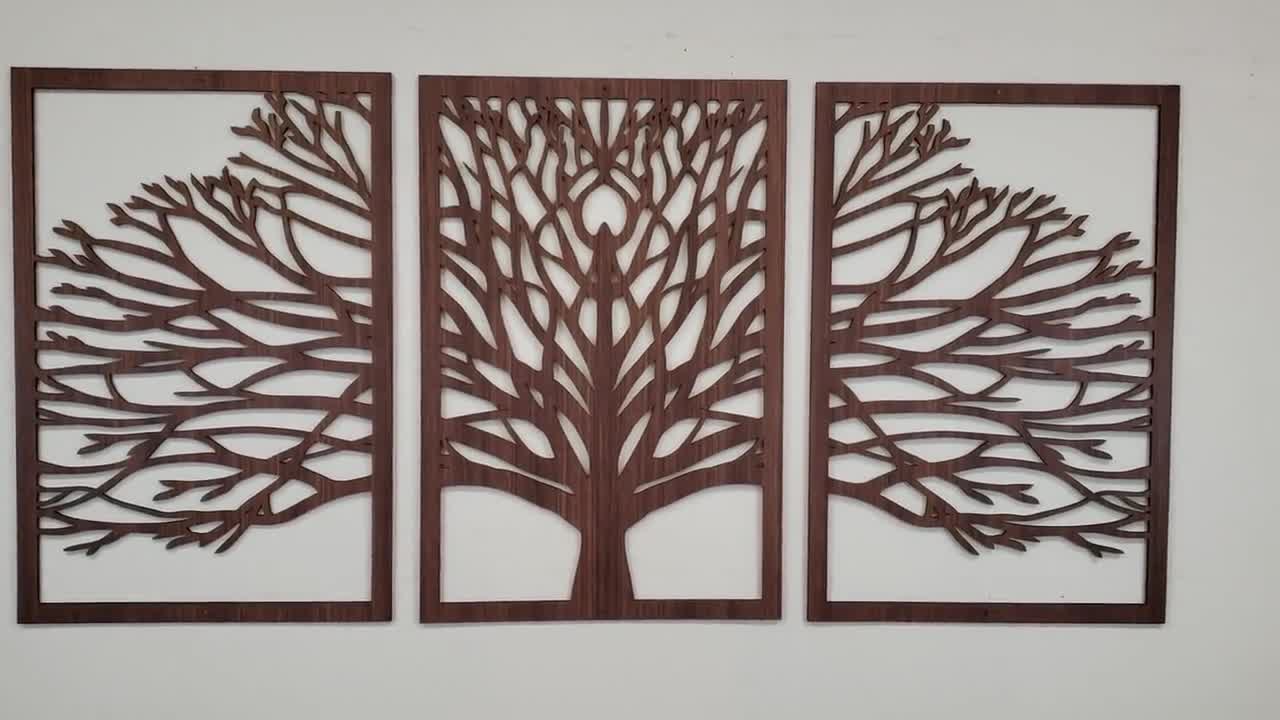 Wooden 3D 4 Pieces Tree Wall Art Panel Frame – 7 Decore