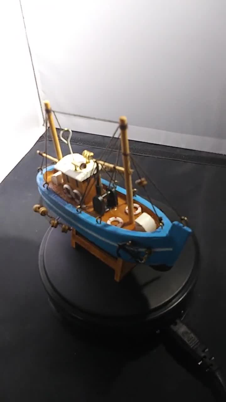 Wooden FISHING BOAT Model Trawler Ship 6 Long Fully Assembled Blue