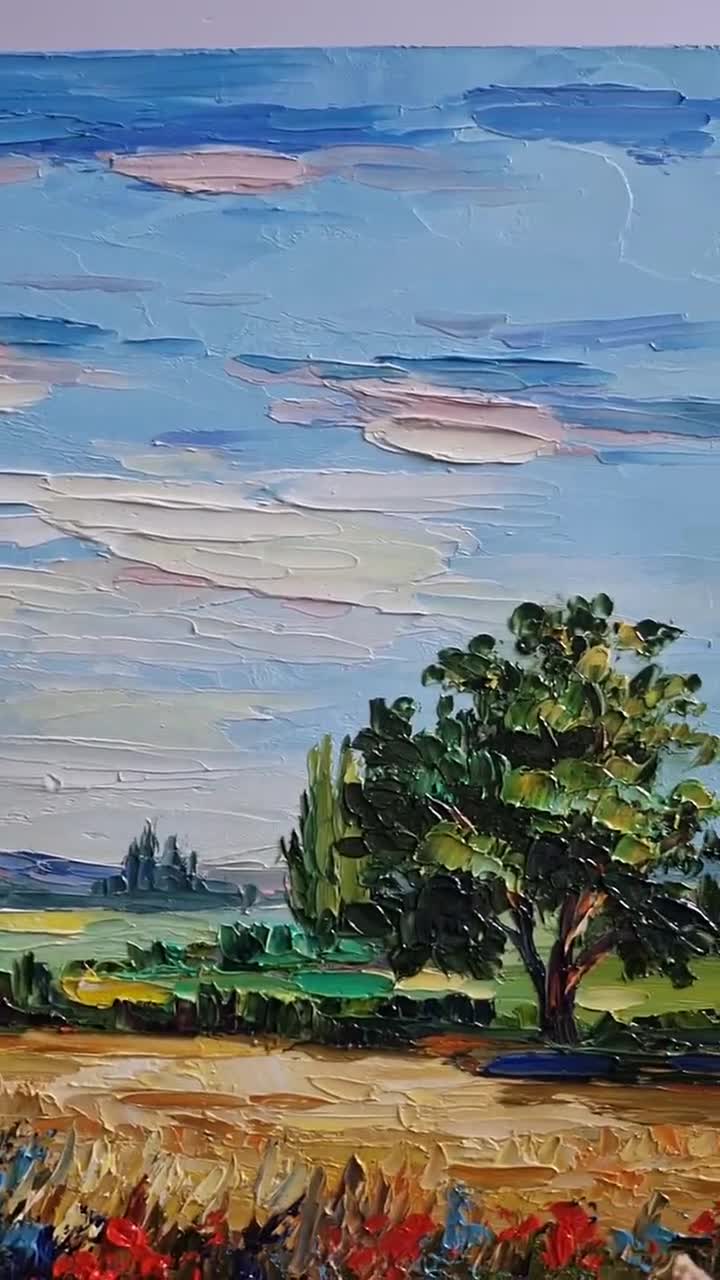 トスカーナの風景 麦畑の絵画 風景画 麦畑の風景 厚塗り画 子供