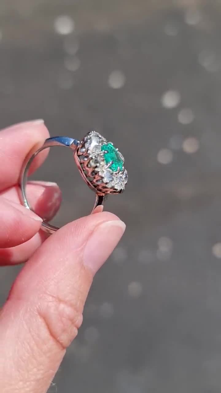 Vintage 18ct Gold Emerald & Diamond Cluster Ring, 2.00ct - Etsy
