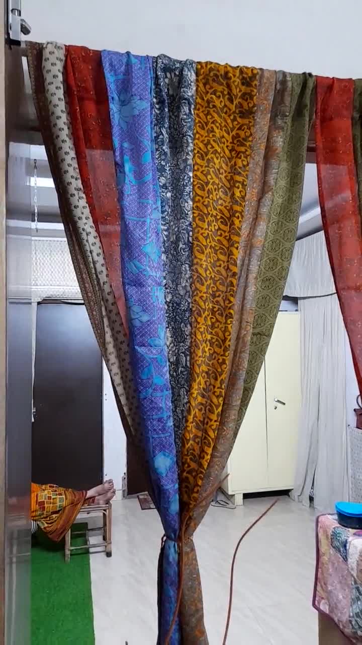 2 on sale Pcs Of Indian Curtain Saree Silk Curtain Sari Boho Curtain Gypsy Curtain Hippy Bohemian Curtain Ethnic Wall Hanging Curtain Ribbon