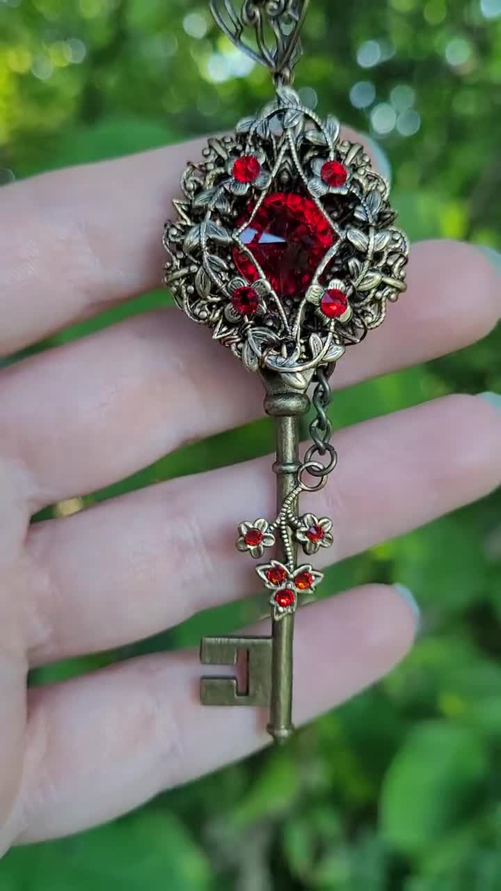 Sterling Silver Elvish Key Necklace Made With Swarovski 
