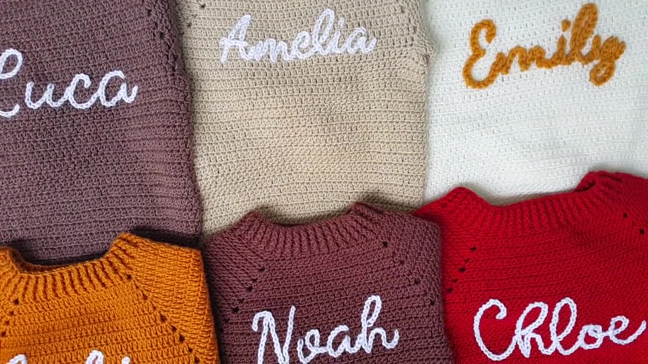 NAME SWEATER, All HANDMADE - crochet baby and toddler sweater -  personalized hand embroidered name sweater