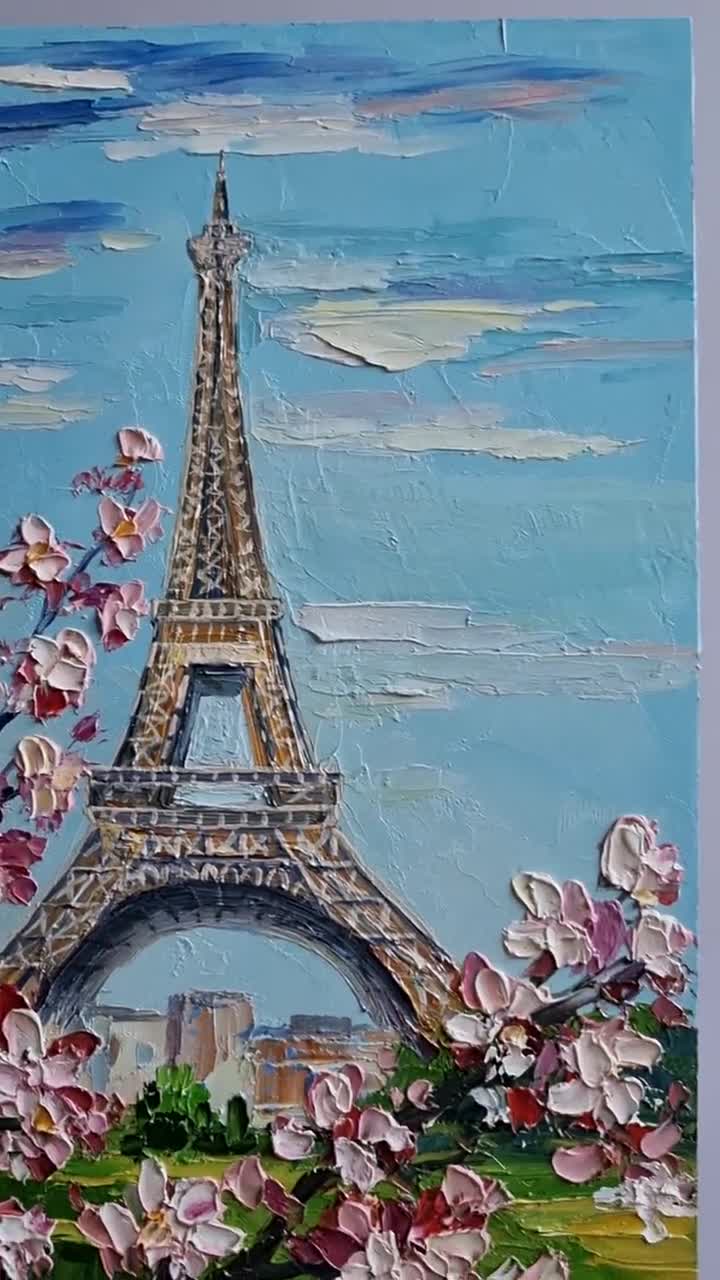 Original Paris Oil Painting Eiffel Tower Painting Spring