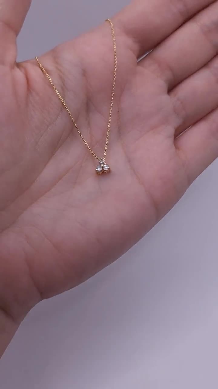 Round Cut 3-Stone Simulated Diamond outlet Necklace Pendant 14K Rose Gold Over Dainty Diamond Necklace / Birthday Gift / Memorial Gift For Her.