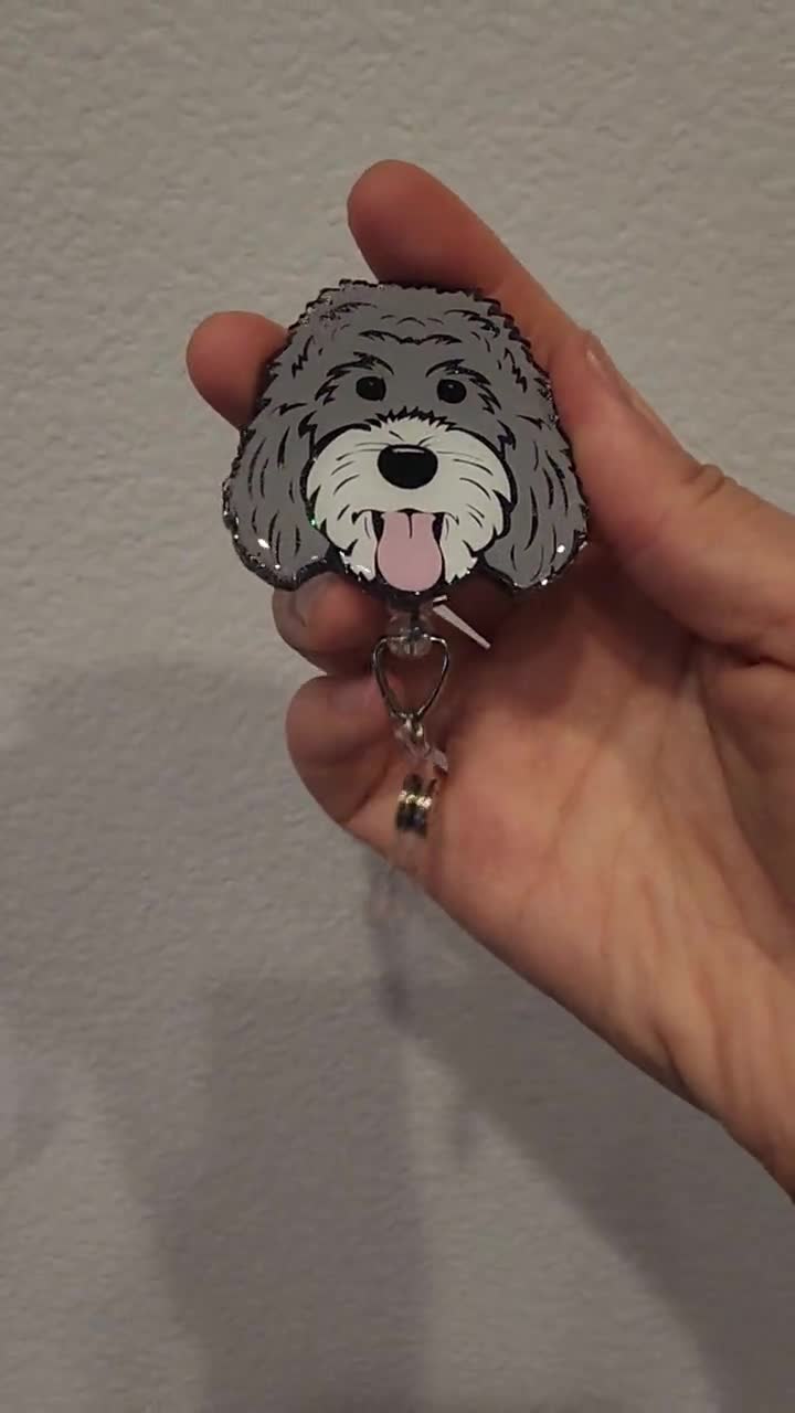 Grey Labradoodle Dog Retractable Badge Reel-old English Sheepdog