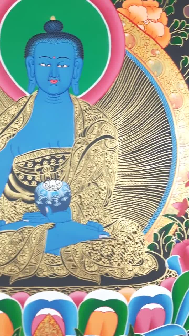 オリジナル手描き医学仏陀/Bhaisajyaguru 傑作チベットタンカ