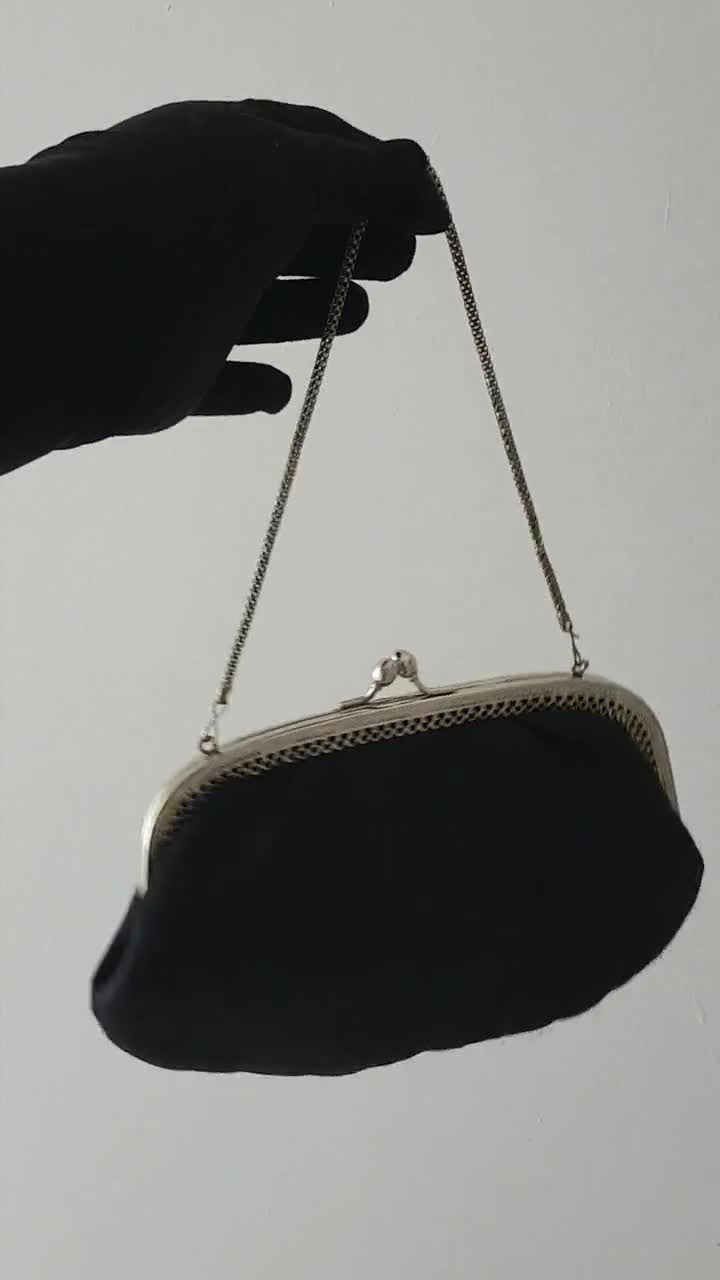 Vintage Black Evening Bag with Silver Tone Filigree