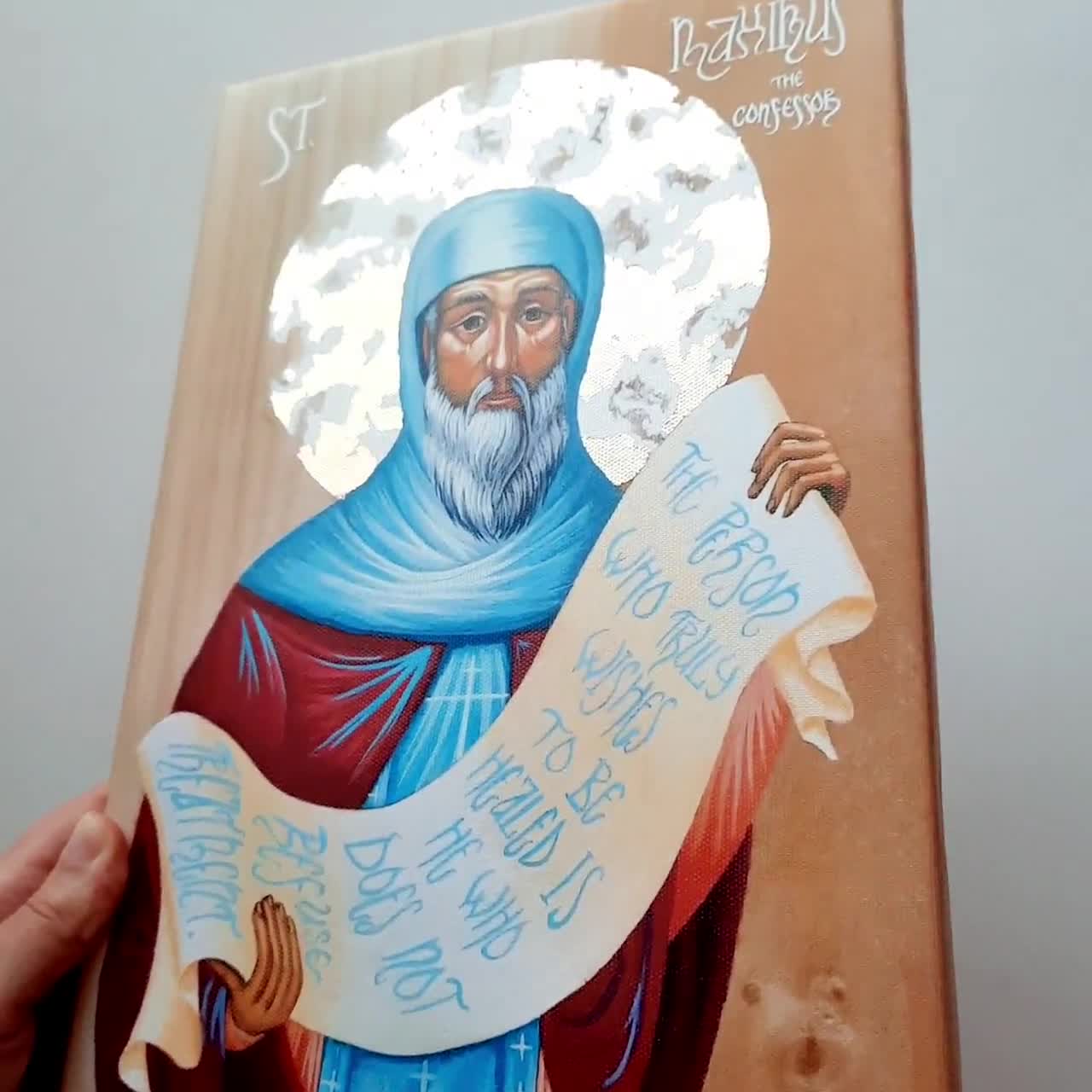 Partly Hand-Painted/Gilded St. Maximus the Confessor Canvas Icon Print  (Made to Order)