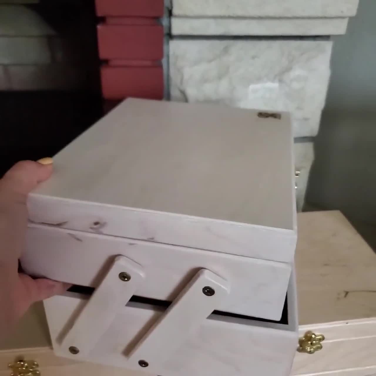 Scatola in legno con coperchio scorrevole, scatola organizer per cucito in legno  con cassetto e coperchio incernierato, organizzatore per ricamo, scatola  portaoggetti in legno -  Italia