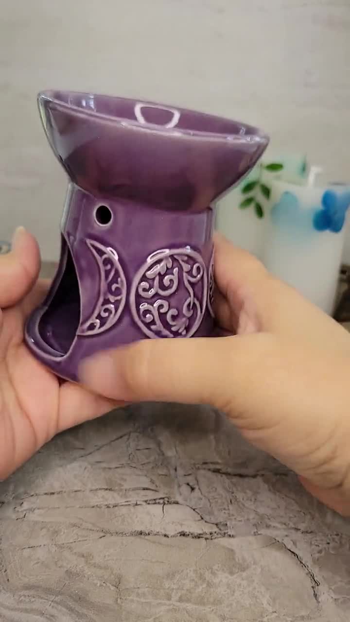 TRIPLE MOON AROMA OIL BURNER. Purple Ceramic Wax Warmer Altar