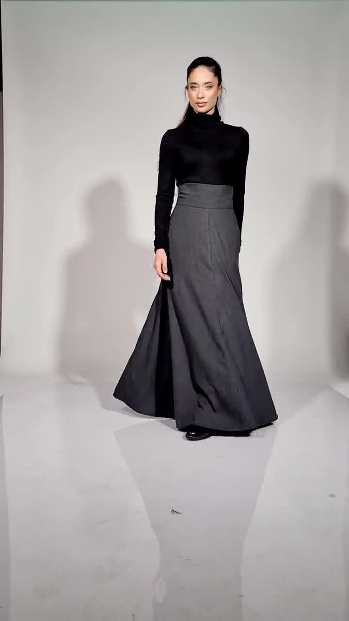 High Waisted Wool Maxi Skirt, Long Winter Skirt With Pockets