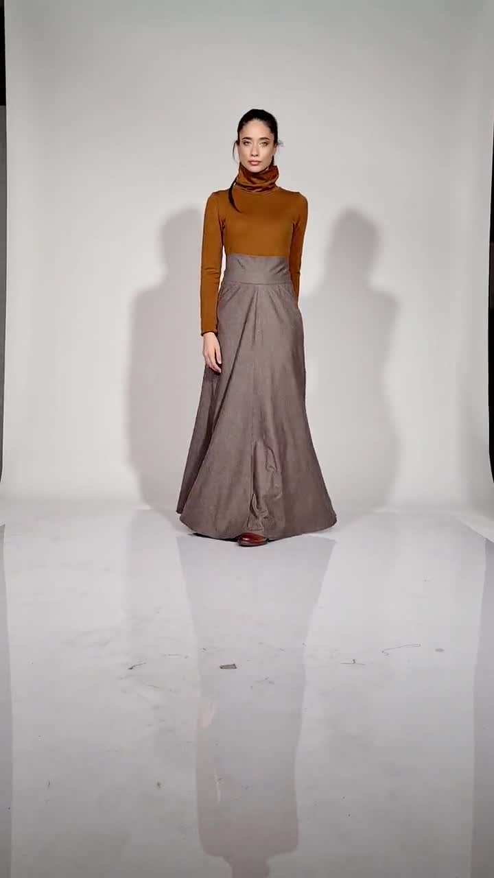 Long Maxi Wool Skirt, Vintage 1950s Elastic Waist Wool Skirt