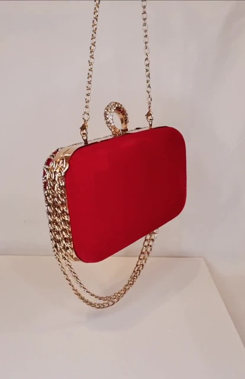 Red crystal evening clutch high quality wedding chain