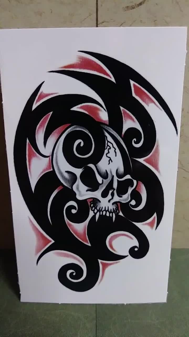 Black and white tribal skull tattoo on Craiyon