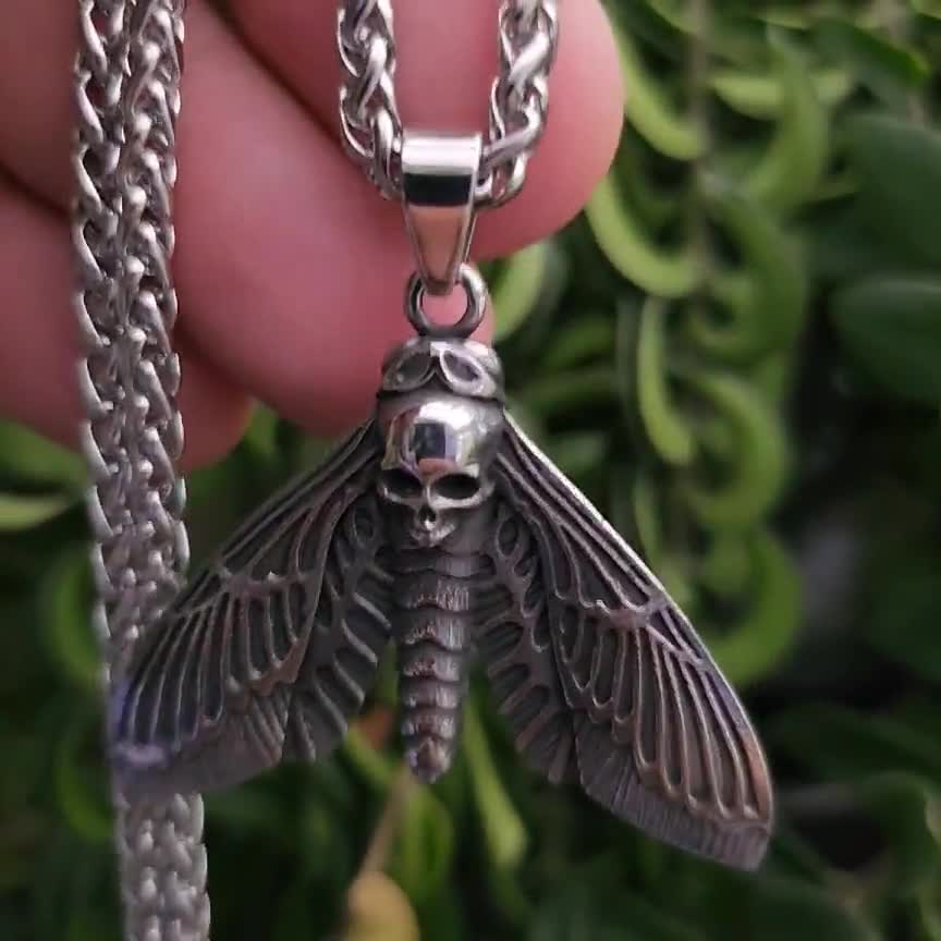 Collier Pendentif Papillon Tête De Mort Gothique – Argent 925 – Chaîne 46 Cm – Coffret