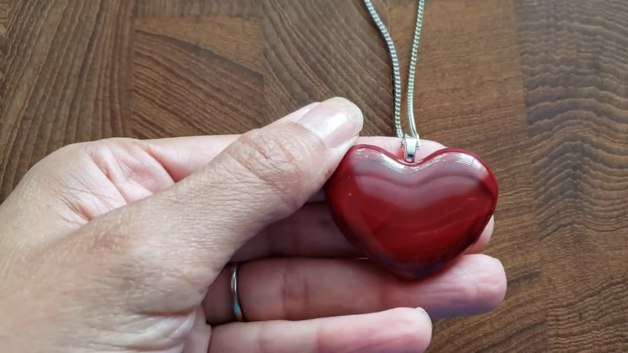 Valentine Red Heart Necklace Glass Heart Pendant Necklace Big Red Heart  Jewelry