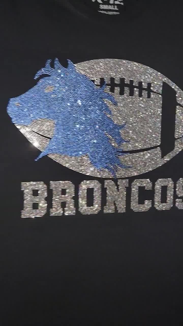 : Broncos Football Ball Rhinestone Bling Bling Short Sleeve T-  Black : Clothing, Shoes & Jewelry