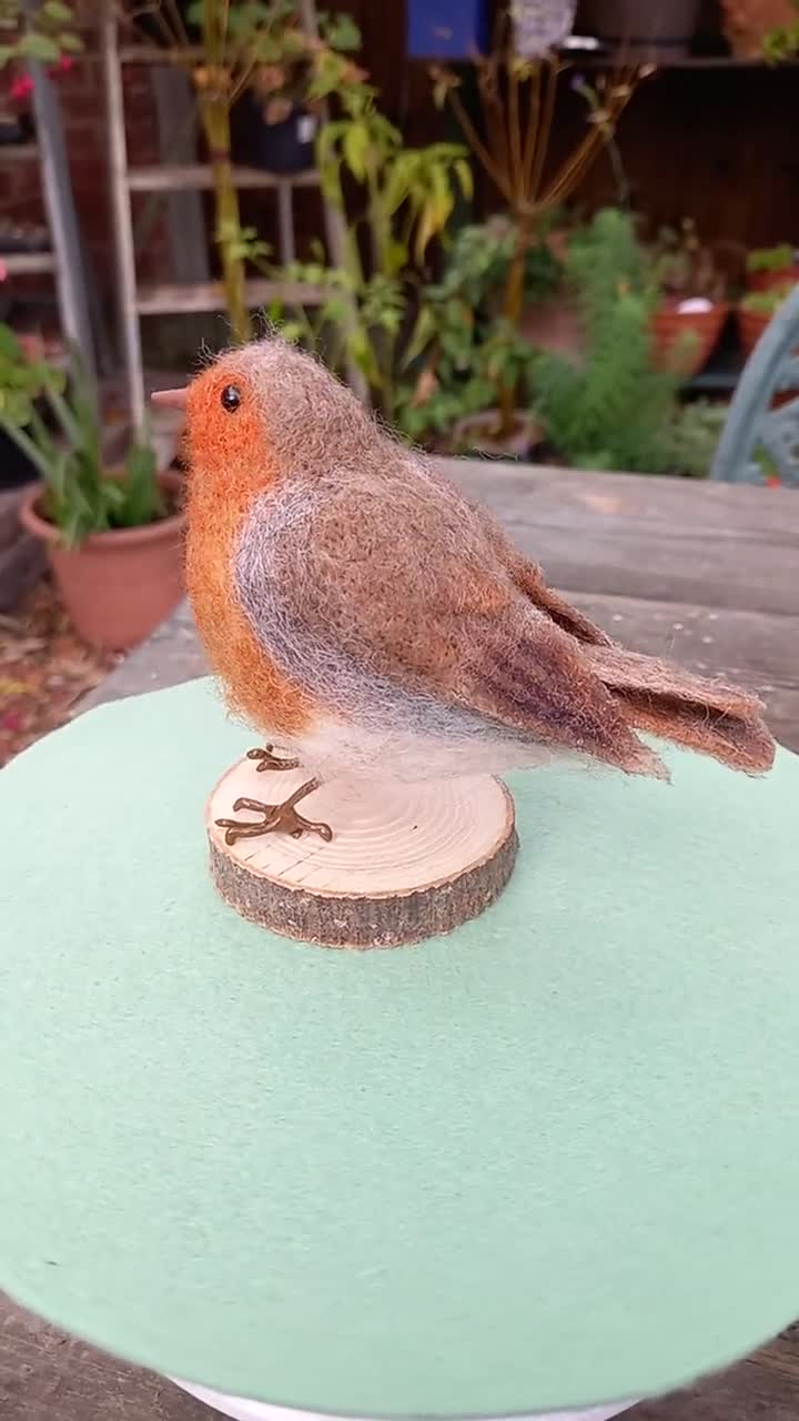 Needle felted life size robin sculpture - handmade, cheapest plant dyed, eco friendly, zero waste, bird art, wildlife art, needle felt