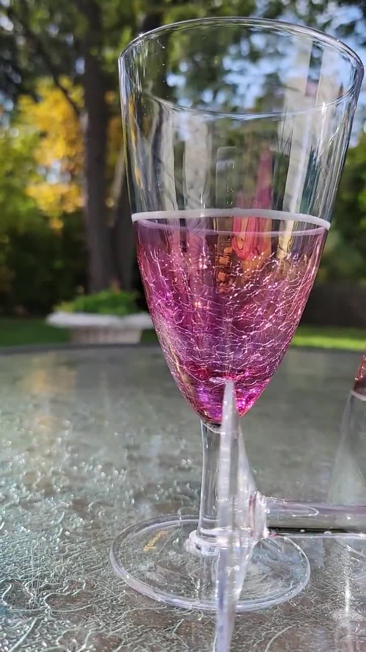 Elements Fluted Wine Glasses Vintage Purple Crackle Hand Blown