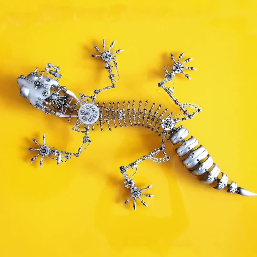 Mechanical Skeleton of Leopard Gecko Lizard Mutant 3D Sculpture