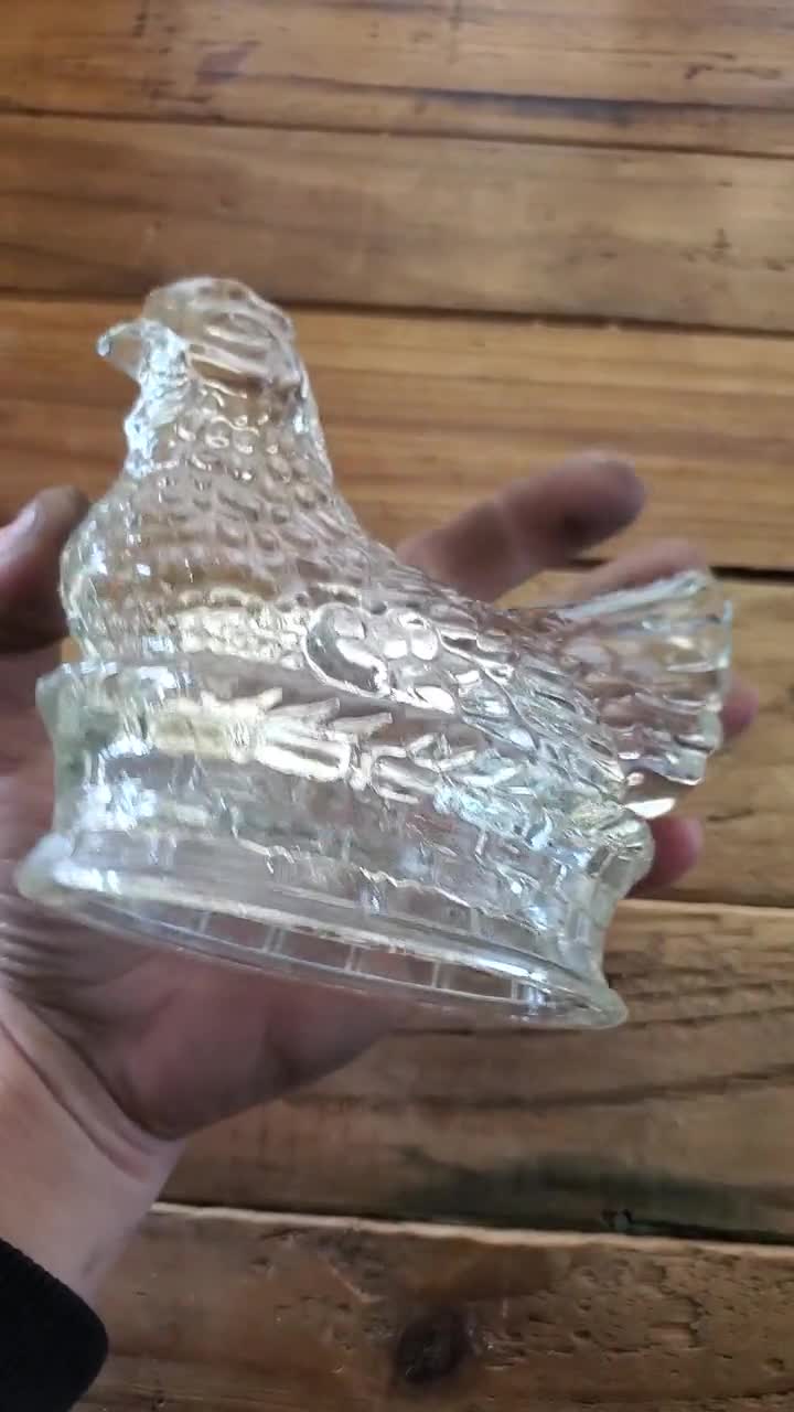 Vintage Clear Glass Hen on Nest - Etsy