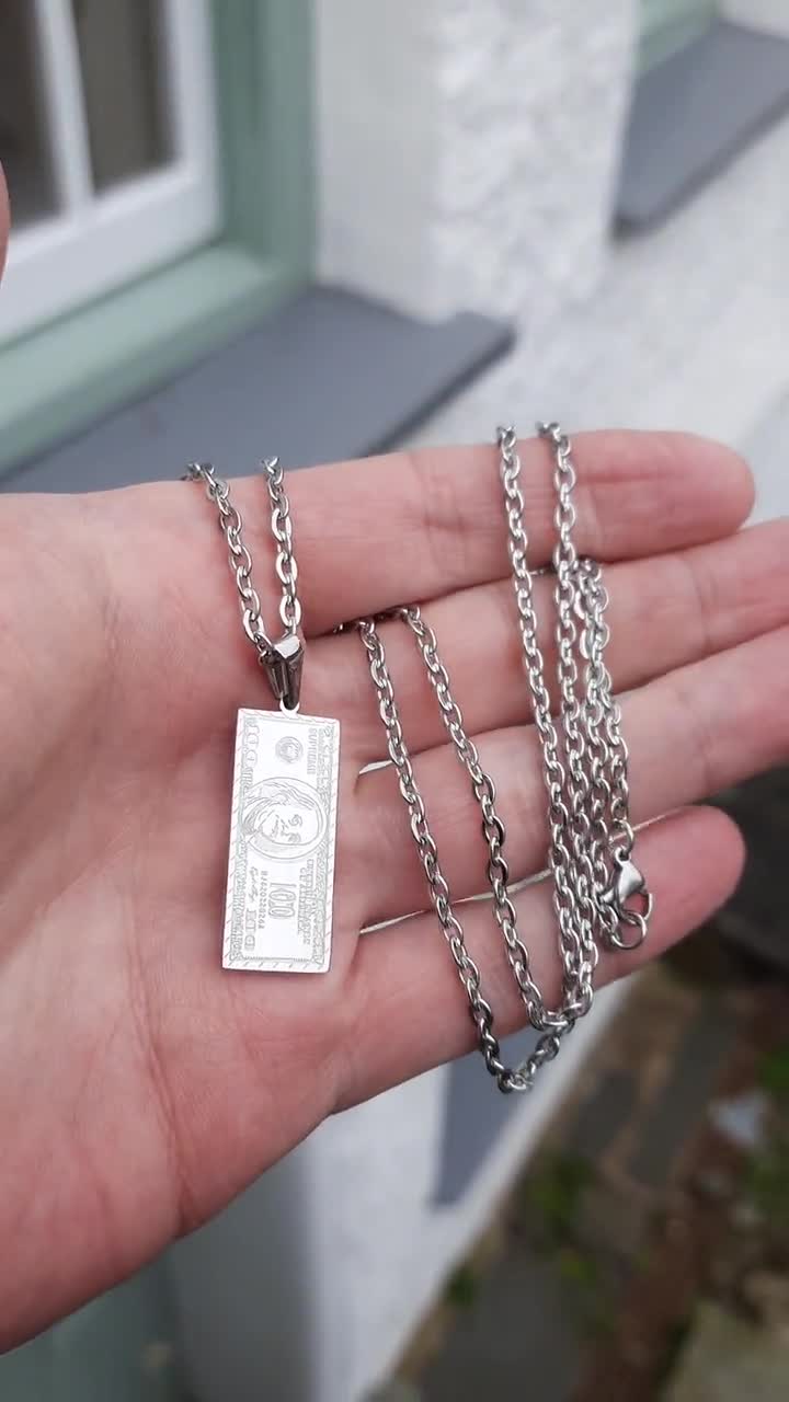 Money Pendant 100 Dollar Bill Necklace Benjamin Franklin Souvenir
