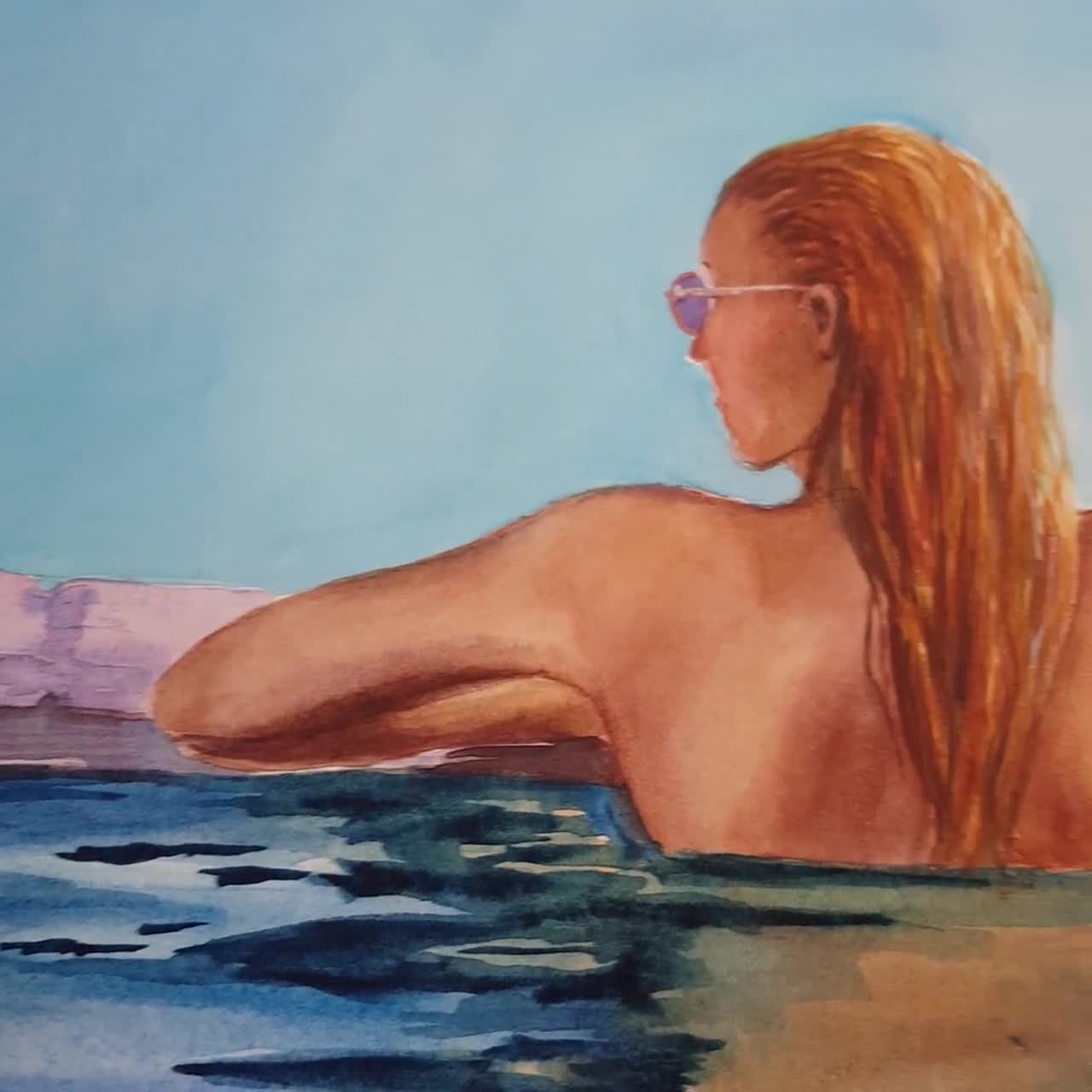 Chica en la piscina Original Acuarela Pintura de playa desnuda, Chica  bañándose Arte de pared de verano, Arte de mujer desnuda, Chica nadando de  Ira Gorky