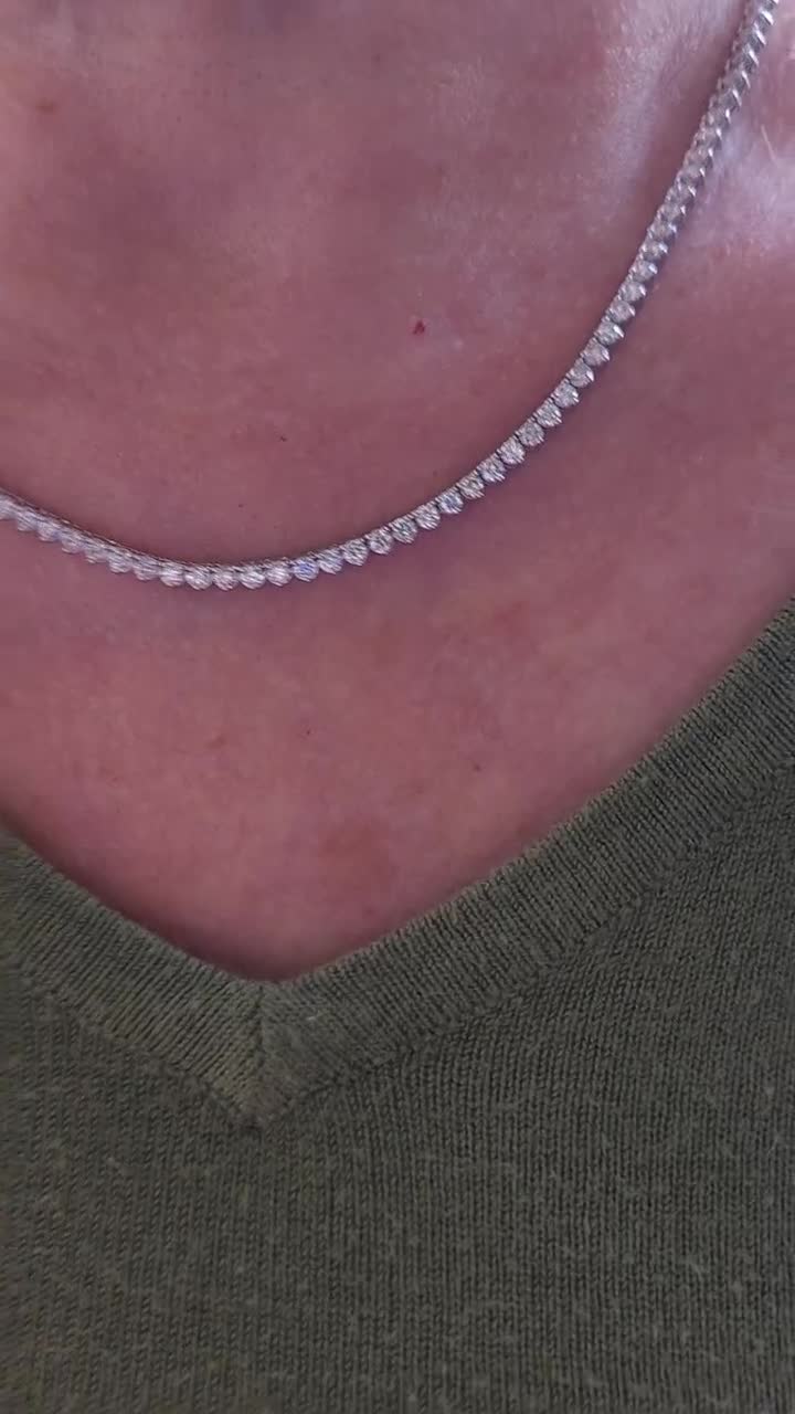 ◇Primaute◇ [SILVER925] TENNIS NECKLACE 7.25 Ct Diamond Tennis Necklace, 16 Inch 3 Prong Diamond