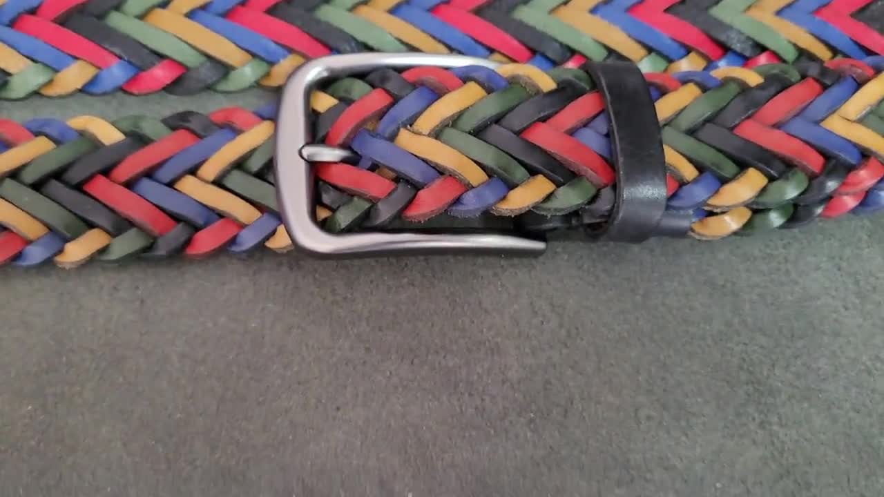 編み込みベルト レインボーカラー レザーベルト ミックス カラフル