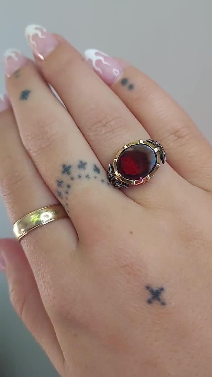 Wide Band Ring With Stone for Women, Mens Garnet Ring, Red Gemstone Ring,  Promise Ring for Him, Garnet Silver Ring, 1.14 Ct Natural Garnet - Etsy