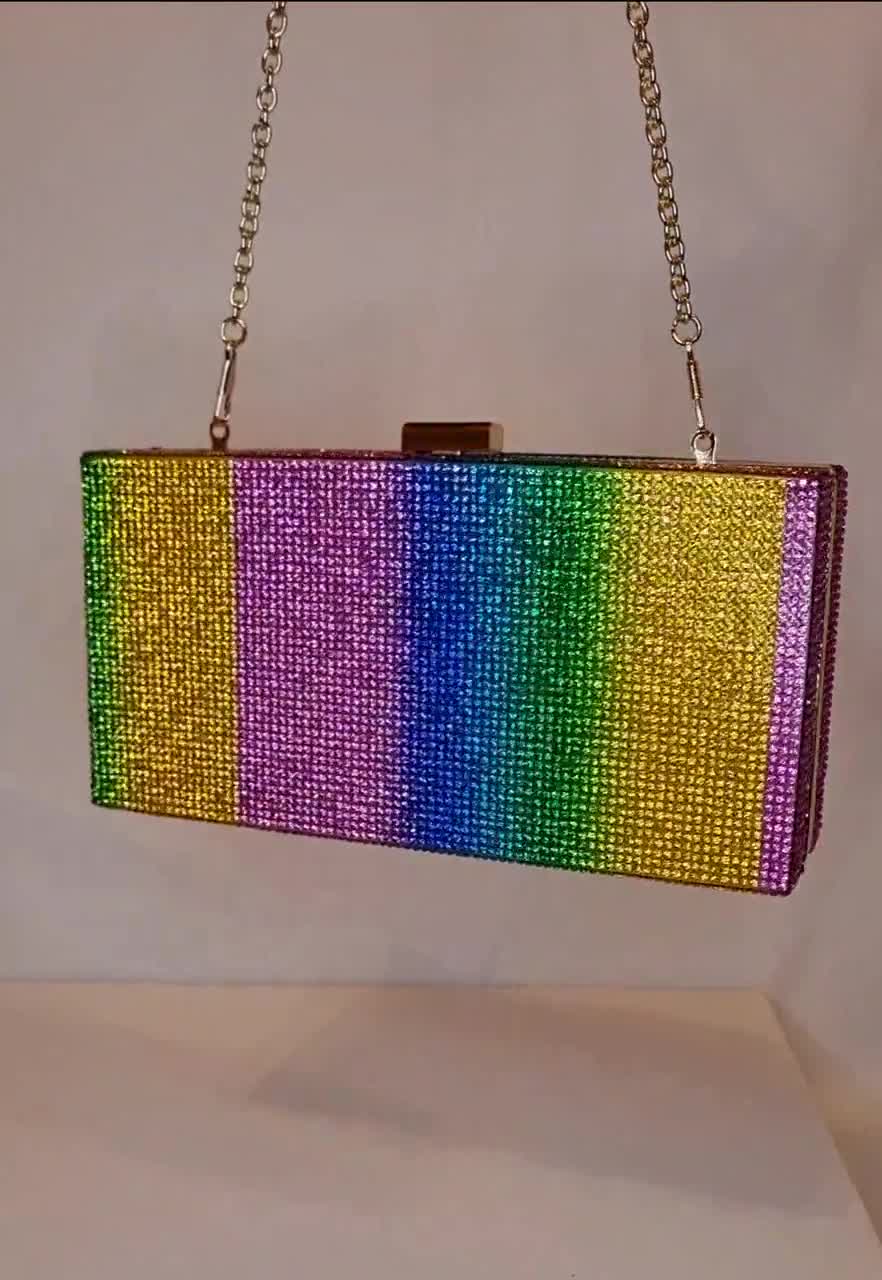 Rainbow Multicolour Crystal Diamond Embellished Box Evening 