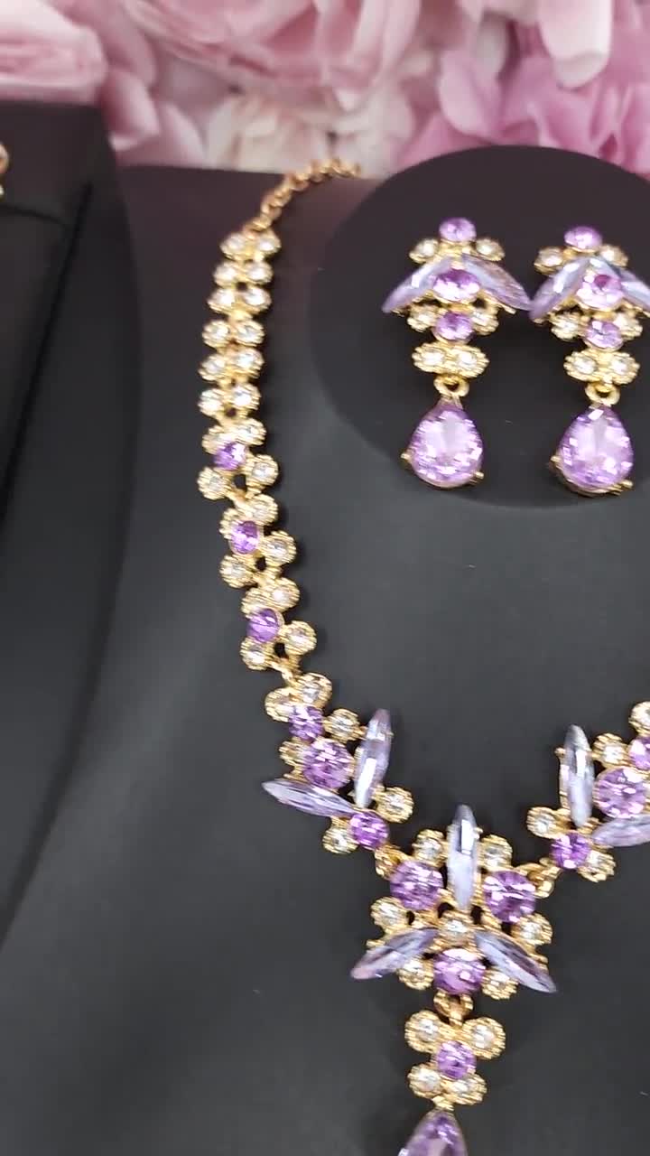 Buy RAHI GOLD Square Shaped Silver Toned American Diamond Stone Studded  Necklace With Earring Jewellery Set For Women and Girl(Purple) at Amazon.in