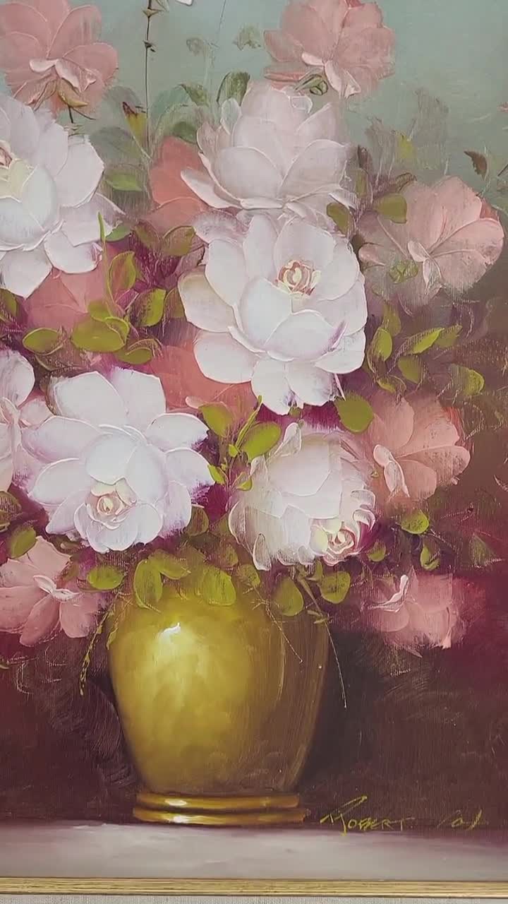 絵画 花絵 コーティング加工 G170 素晴らしい作品 1970～1980年代 著名なアメリカ人画家 ロバート