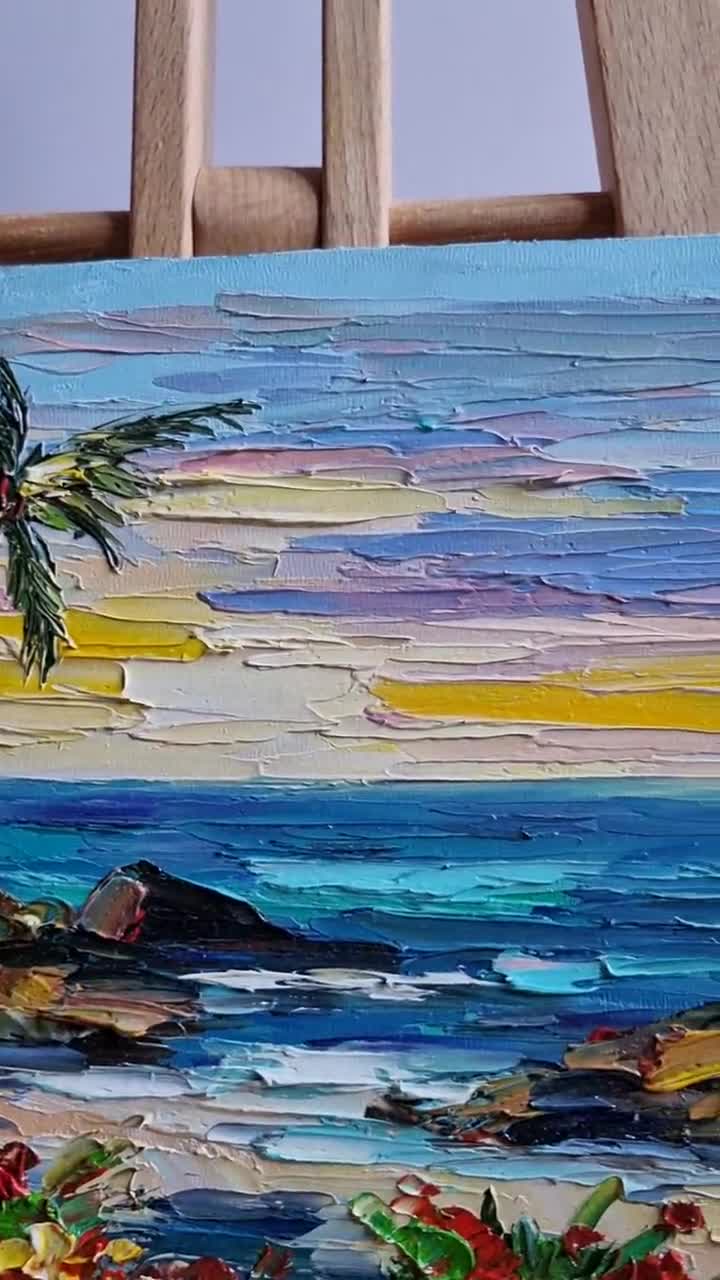 ハワイの夕日の絵画 夕日の絵画 海景画 ハワイの油絵 海景