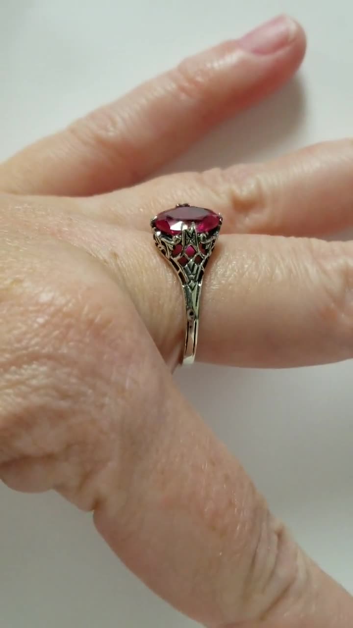 Size 5 6 7 8 or 9 Estate Silver Sterling 925 Red 1ct Ruby Filigree