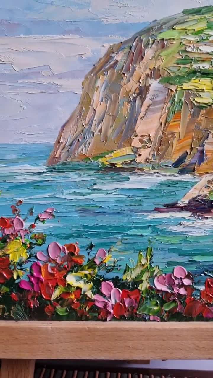 Madeira Seascape Painting, Impasto Oil Painting, Coastal Wall Art