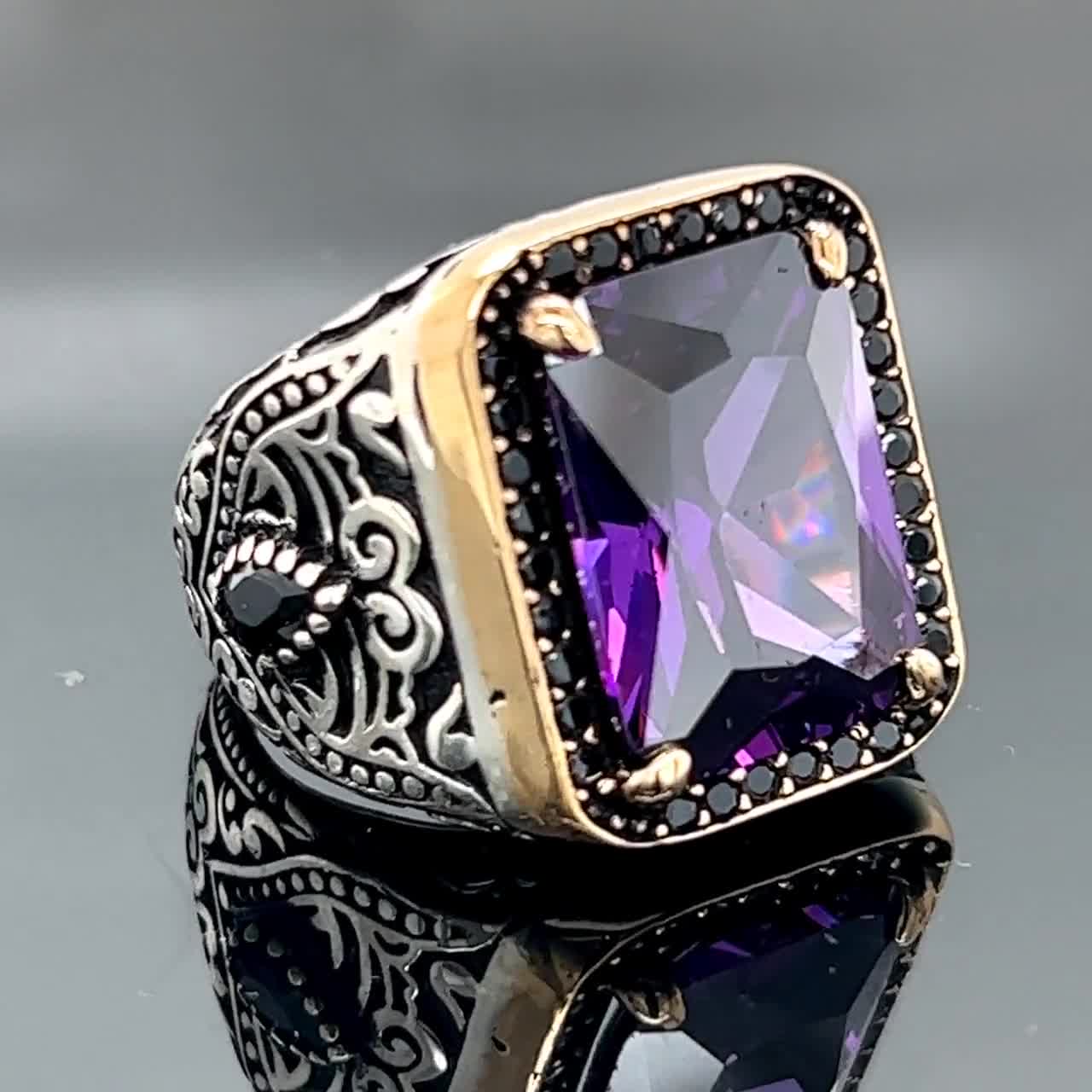 Gorgeous Big Male Female Purple Stone Ring Crystal Yellow Gold Engagement  Ring Large Wedding Rings For Men And Women - Rings - AliExpress