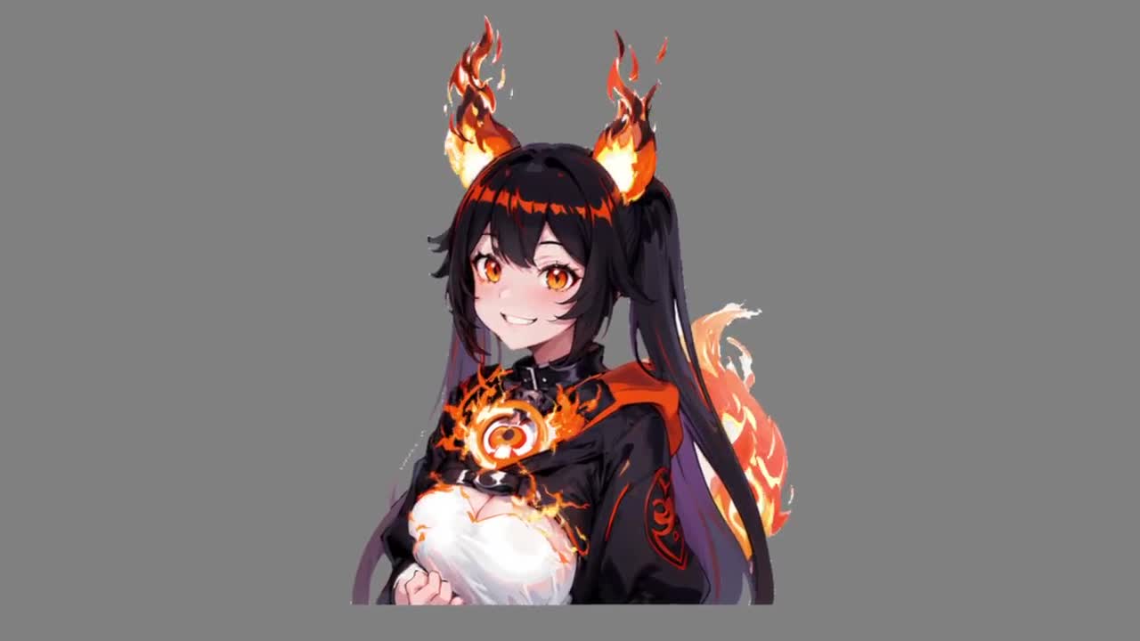 GIFTuber - Cute Fire Cat Girl | 5 Expressions | Premade | Animal Streamer |  Hellcat | 2D Model Assets | pngtuber giftuber