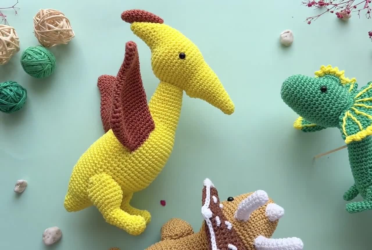 Crochet Dinosaurs: dilophosaurus, pterodactyl, ankylosaurs and  triceratops/Pattern/PDF/ English only/ Amigurumi, Dinosaurs, Dinosaurs toys