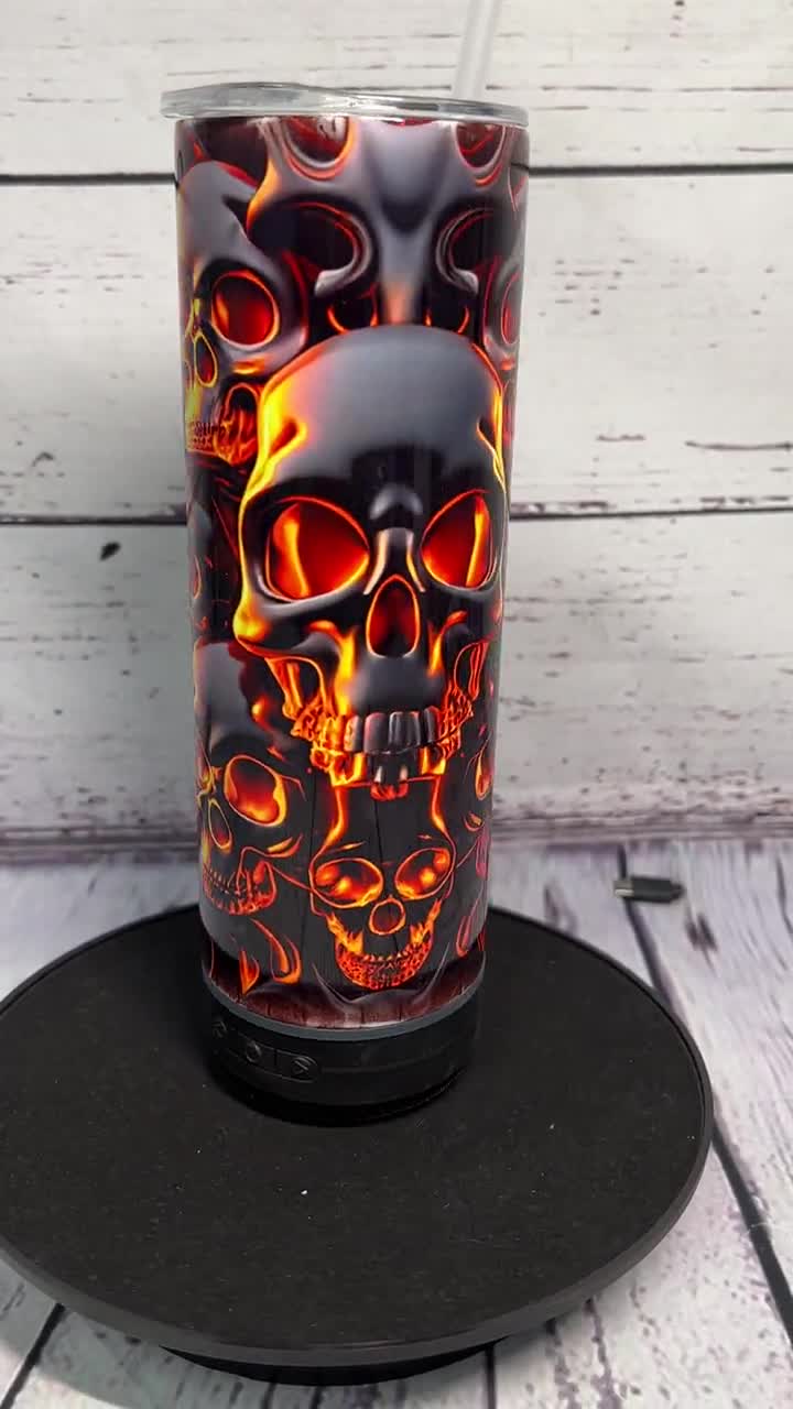 LED Light Up Flashing Double Walled Skull Tumbler With Lid And Straw