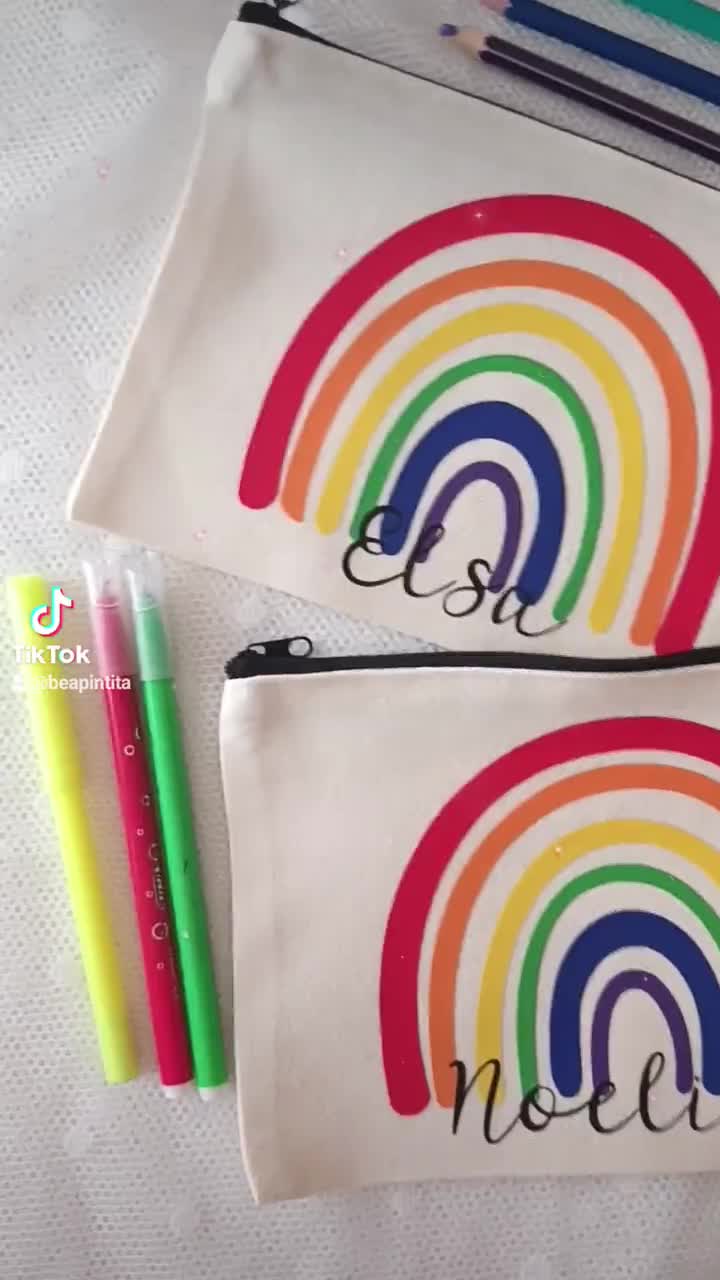 Personalized Embroidered Kids Pencil Box Art Supplies Case Rainbow