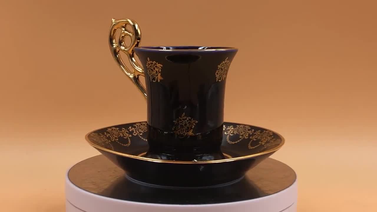 Limoges Castel Porcelain Blue & 22k Gold Demitasse / Chocolate Cup