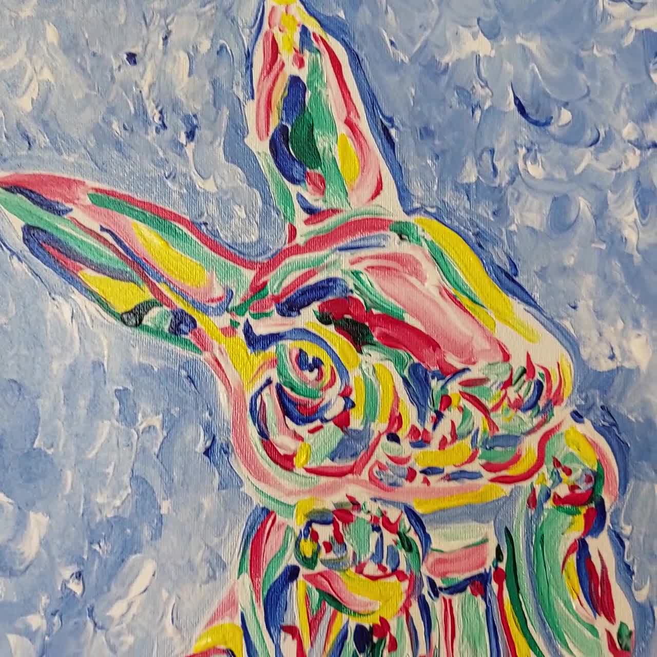 【インパクトアート】月の裏側でダンスするうさぎの絵【F8号】 インパクトアート】月の裏側でダンスするうさぎの絵【F8号