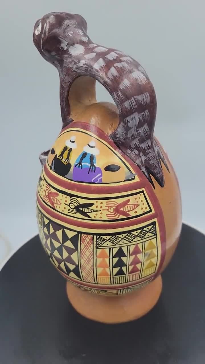 Vintage Cusco Peru Clay Vessel. Peruvian Art Pottery. Inca Peru