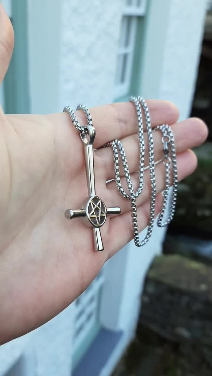 Buy PJ Stainless Steel Upside Down St.Peter's Cross Necklace Inverted Cross  Pendant at