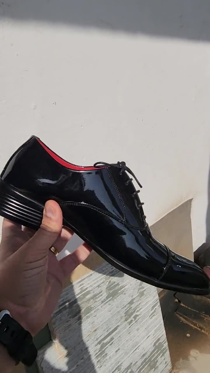 Zapato Hombre Boda elegante Novio Piel-Grabado Negro Charol. Calzado de  vestir