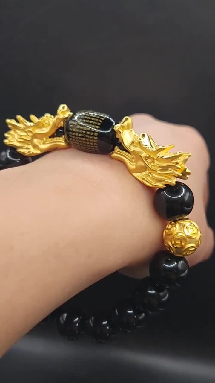 24K Real Gold Dragon Bracelet Real 24K Double Dragon