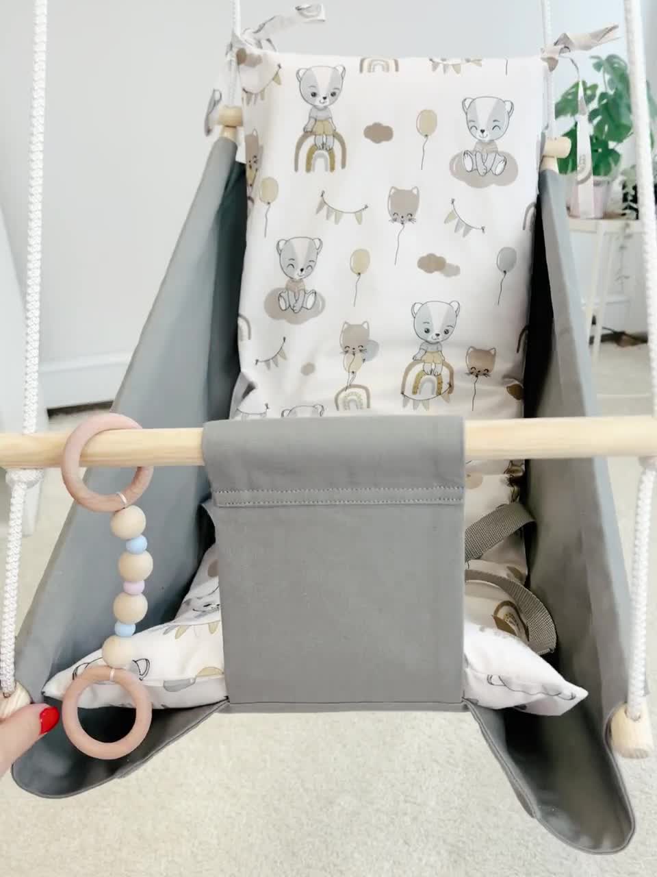 Hamaca de lona para bebés y niños pequeños de hasta 4 años, asiento  colgante para interior y exterior, con cojín suave, cinturón de seguridad